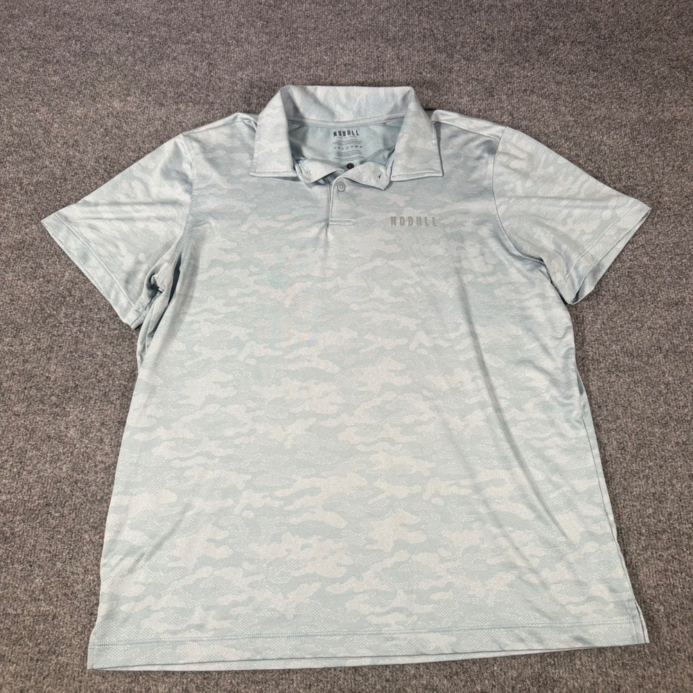 NOBULL Polo Shirt Mens Large L Blue Camo Short Sleeve Performance Golf CrossFit